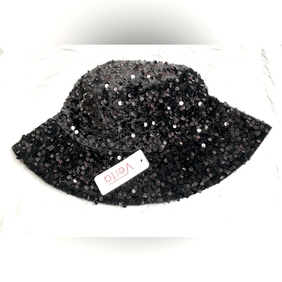VERTA Women’s sequin black Glittery all over Bucket Hat/Cap size OS NWT - Picture 7 of 11